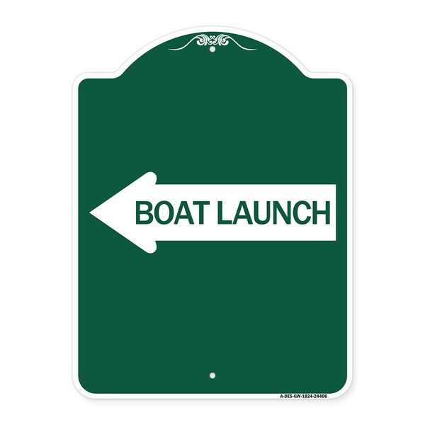 Signmission Boat Launch With Left Arrow, Green & White Aluminum Architectural Sign, 18" x 24", GW-1824-24406 A-DES-GW-1824-24406 - main
